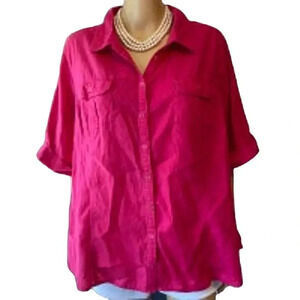 Jms Just my size Cotton Buttons Up Pink Shirt Women plus size 3X Pockets